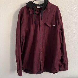 Vans Mens XXL Burgundy Flannel Hoodie Jacket Button Up Casual Skate